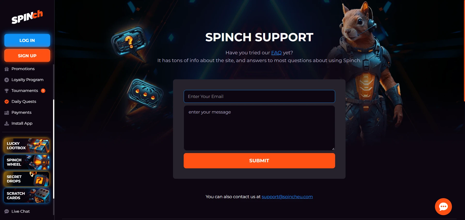 Spinch customer support contact options